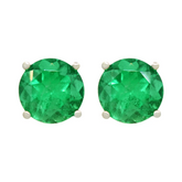 14K White Gold Round Emerald Stud Earrings